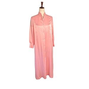 Vintage Barbizon satin Pink Floral Women's house dress loungewear maxi size S